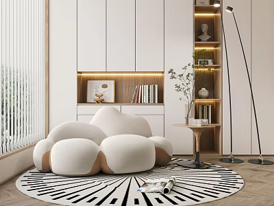 Cozy Bean Bag Chair In Modern Living Room With White Cabinets And Round Rug 3d model