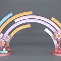 Colorful Rainbow Shaped Archway With Pink Flowers And Decorative Curved Sections