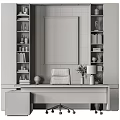 Modern Desk And Chair Setup With Bookshelves Decorative Artwork Table Lamp And Decorations