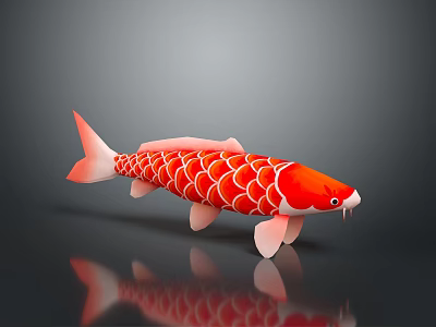 Vibrant Red Patterned Koi Fish With Shiny Scales And Reflection On Gray Surface 3d model