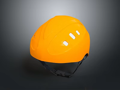 Orange Safety Helmet with White Reflective Strips and Black Strap for Daily Safety Protection 3d model