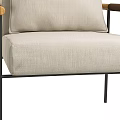Modern Leisure Accent Chair With Beige Fabric Cushion Wooden Armrests And Metal Frame Design