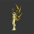 Elaborate Golden Mythic Armor Figure With Yellow Wing Appendages And Reflective Display Base