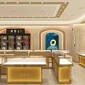 Luxurious Jewelry Store Interior With Golden Display Cases And Brand Posters