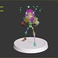 Robot Character With Blue Glowing Head Floating Stars And Musical Notes On White Circular Base