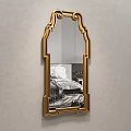Arched Gold Frame Mirror Hanging on Gray Wall Reflecting Modern Room Interior