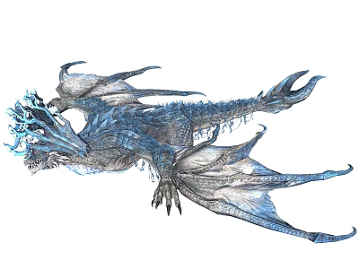 Mythical Blue Ice Dragon With Frosty Scales Wings And Flying Pose 3d model