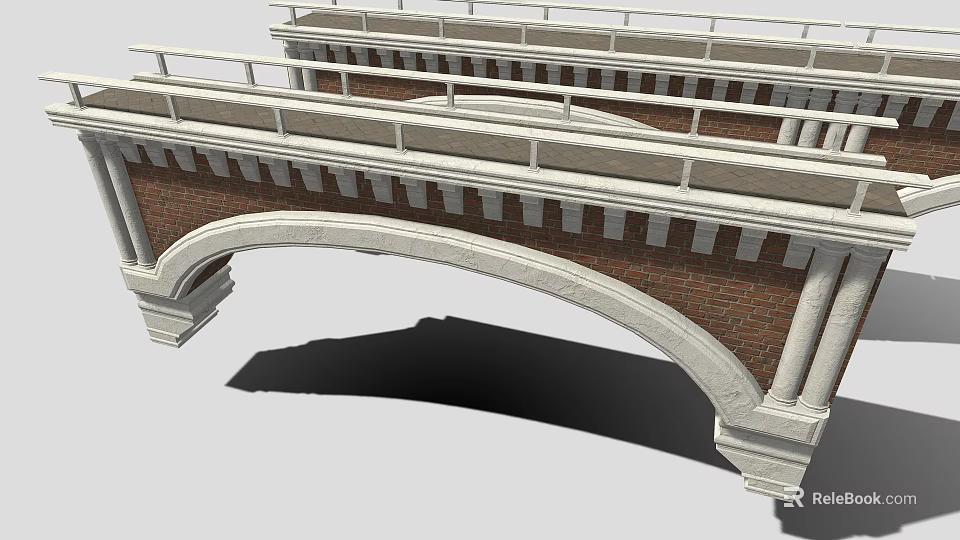 Arch Bridge Structure Featuring Brick Wall Stone Railing and Curved Arch Design 3d model 