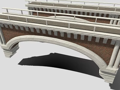 Arch Bridge Structure Featuring Brick Wall Stone Railing and Curved Arch Design 3d model