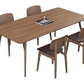 Wooden Rectangular Dining Table Set with Four Upholstered Chairs and Tabletop Magazine Decor 3d model