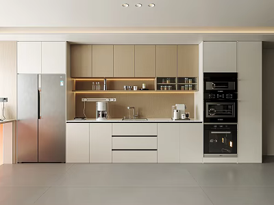 Elegant Modern Sideboard In Kitchen With Wooden Cabinets Drawers And Metal Handles 3d model