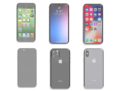 Multiple Apple Smartphones With Front Screen Apps And Rear Camera Design 3d model