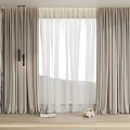 Elegant Beige Curtains With Sheer Layers And Window Sill Decorative Items