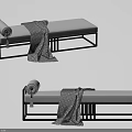 Modern Minimalist Sofa Bench With Black Metal Frame Gray Cushion And Rolled Blanket