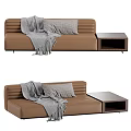 Brown Leather Sectional Sofa With Gray Blanket Pillow And Side Table 3d model