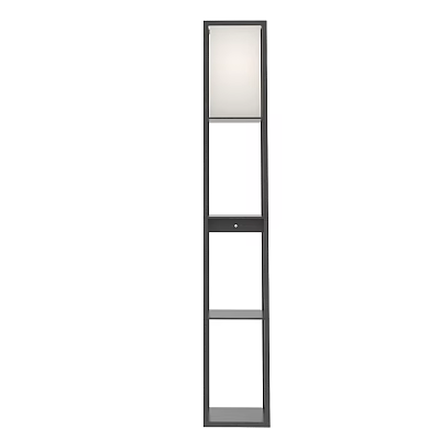 Modern Black Metal Floor Lamp with White Lampshade and Shelves Design 3d model