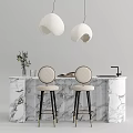 Modern Marble Bar Counter Design With White Pendant Lights Beige Bar Stools And Black Legs