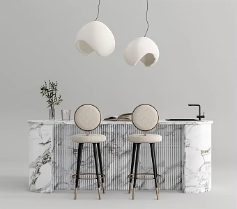 Modern Bar Chair Combination Nakajima Bar Chair Chandelier 3d model