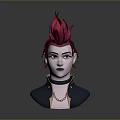 Child 3D Head Model With Red Flame Shaped Hair Black Collar And Gold Chain