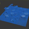 Various Colored Futuristic SciFi Models With Circular Platforms And Structures On Gray Base