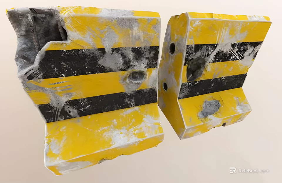 Yellow and Black Striped Stools with Worn Surface and White Scuff Marks 3d model 