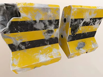 Yellow and Black Striped Stools with Worn Surface and White Scuff Marks 3d model