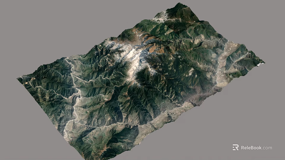 Natural Garden Landscape with Mountains Valleys Rivers and Snow Capped Peaks 3d model 