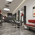 Modern Hair Salon Interior With Mirrors Comfortable Chairs Marble Floor And Lighting