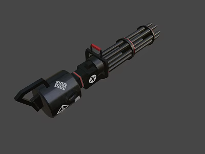 Game Movie Character Heavy Weapon With Multiple Barrels Black Body Red Accents White Symbols 3d model