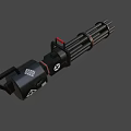 Game Movie Character Heavy Weapon With Multiple Barrels Black Body Red Accents White Symbols