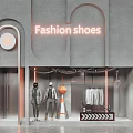 Fashion Shoes Storefront With Neon Sign Mannequins And Clothing Displays