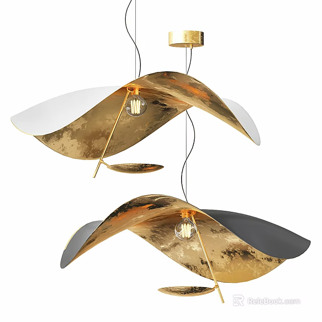 Modern Elegant Gold Metal Chandelier With Leaf Shaped Design And Transparent Accents 3d model