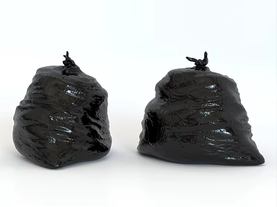 Household Supplies Black Garbage Bags Two Tied Pieces With Wrinkled Surface 3d model