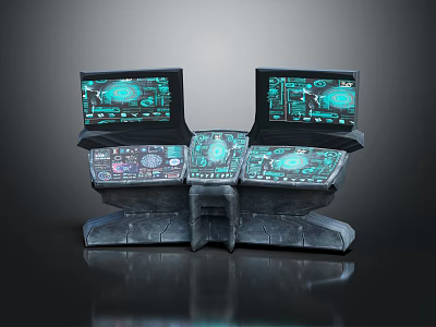 Futuristic Control Console Featuring Multiple Screens Green Interface And Control Knobs 3d model