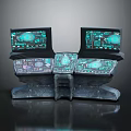 Futuristic Control Console Featuring Multiple Screens Green Interface And Control Knobs