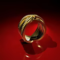 Elegant Gold Diamond Studded Ring With Multi Layered Design On Red Background
