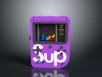 Portable Purple Handheld Game Console With Sup Logo And Tetris Screen 3d model