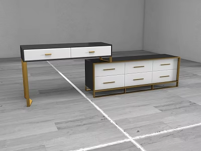 Elegant Modern Black And White Dressing Tables With Gold Metal Legs And Drawers 3d model