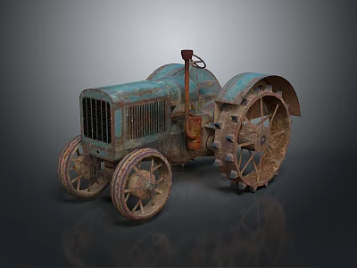 Vintage Tractor With Rustic Blue Green Finish And Large Spiked Wheels 3d model
