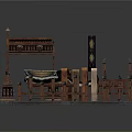 Cartoon Scene Of Traditional Wooden Architecture With Colorful Canopy Decorative Banners And Pillars