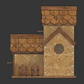 Wooden Two Tiered Birdhouse With Tile Roof Small Fence And Rustic Design
