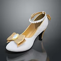 White High Heels With Golden Bow Pearl Strap And Quilted Design