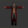 3D Character Model in Red and Black Robe With Gold Embroidery Arms Outstretched