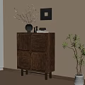 Modern Interior With Wooden Cabinet Black Vase Green Plant And Photo Frame