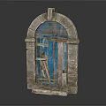 Antique Stone Archway With Weathered Blue Wooden Door And Frame