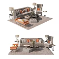 Modern Sofa Coffee Table Set With Pillows Side Table Lamp And Area Rug 3d model