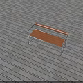 Simple Modern Outdoor Bench with Wooden Seat Backrest and Metal Frame on Striped Floor