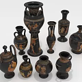 Black Ceramic Vases With Decorative Patterns In Various Shapes And Sizes