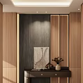 Modern Foyer Hallway With Wooden Walls Console Table And Art Decor