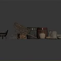 Vintage Rustic Scene With Wooden Cart Barrels Clay Pots Sacks And Wooden Bowls